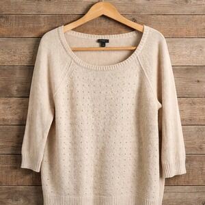 Ann Taylor Women's L Tan Gold Studded Knit Sweater Wool Cashmere‎ Blend Crew